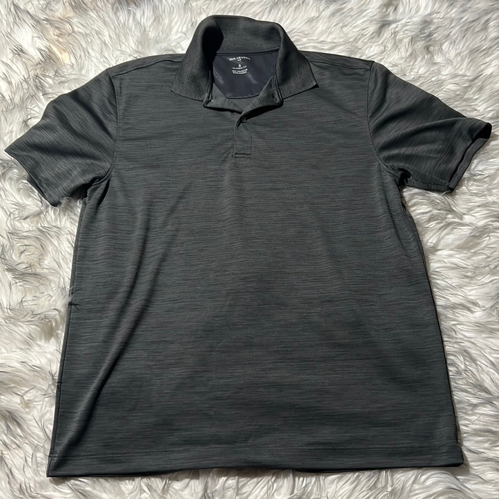 Van Heusen Air Men Size Small Gray Polo Shirt Classic Fit Athletic Polyester